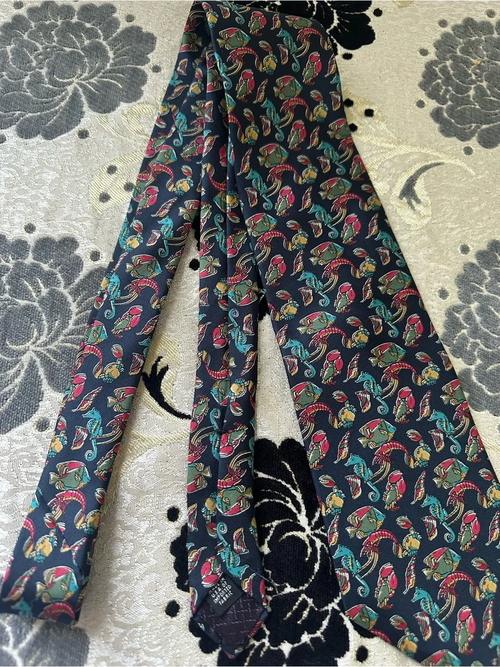 Christian Dior Monsieur Vintage Silk Tie Marine Sea Life Fish Seahorse Lobster